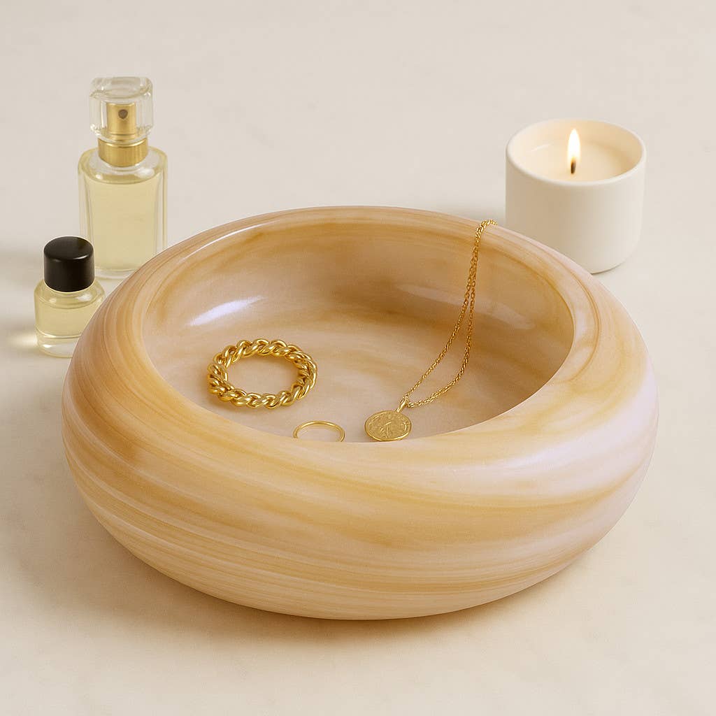 Decorative Bowl - Brown Glass with Swirl Pattern, 19 in.
