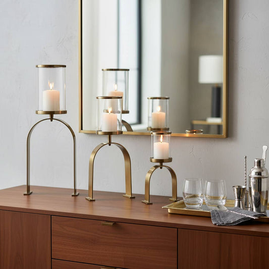 Candle Holders Set of 3 - Gold Metal Pillar, 10/16/22 in.