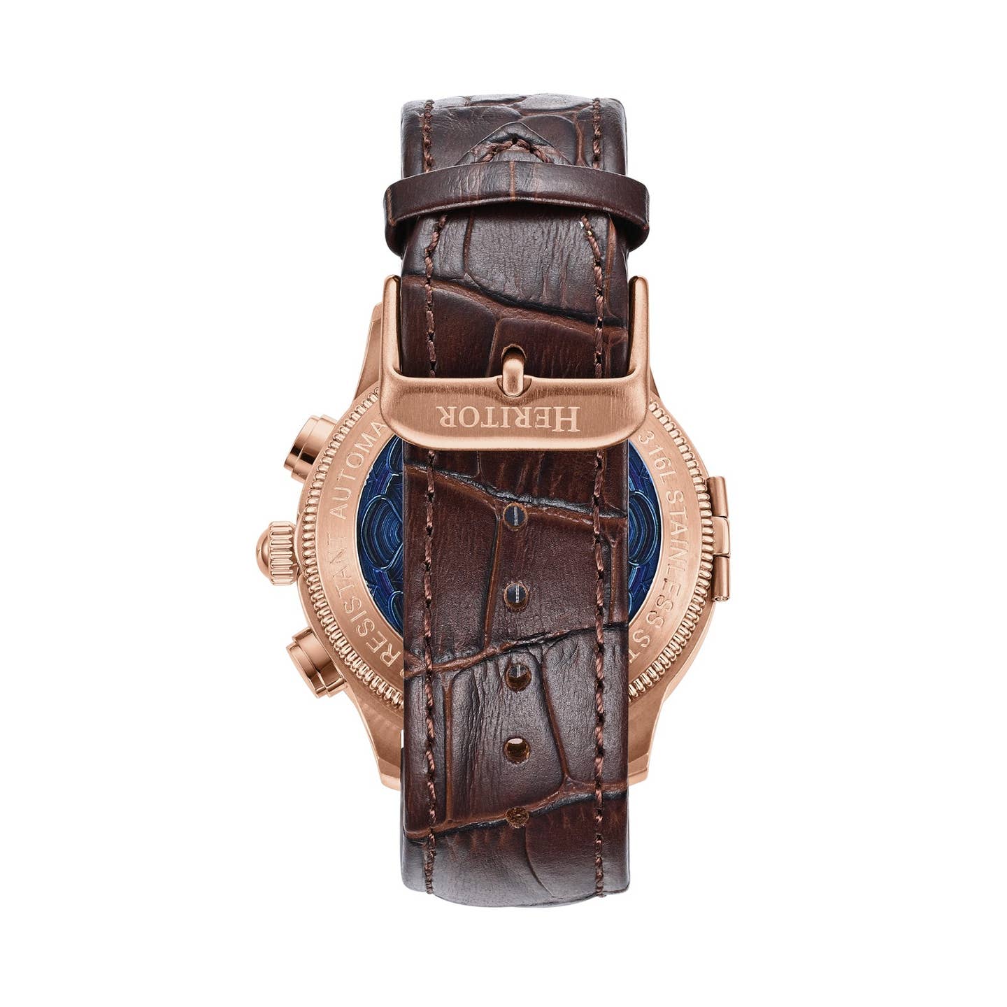 Heritor Apostle Leather Band Men's Automatic Day-Date Leather Watch, Brown/Blue