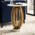 Side Table - White Marble Top Metal Pedestal Base, 25 in.