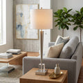 Table Lamp - Silver Metal Tapered Body On Glass Base, 36 in.