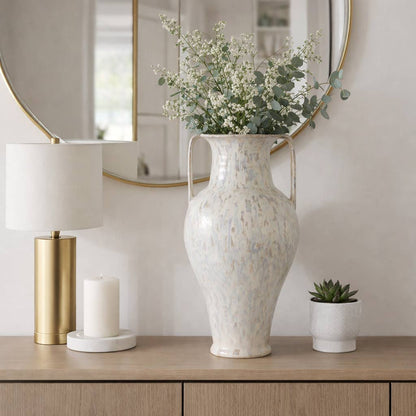 Decorative Vase - White Ceramic Unique Urn Shape, 24 in.