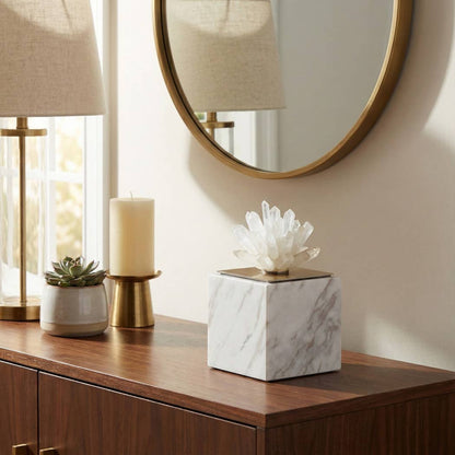 Decorative Sculpture - White/Clear Glass Marble Block, 6 in.
