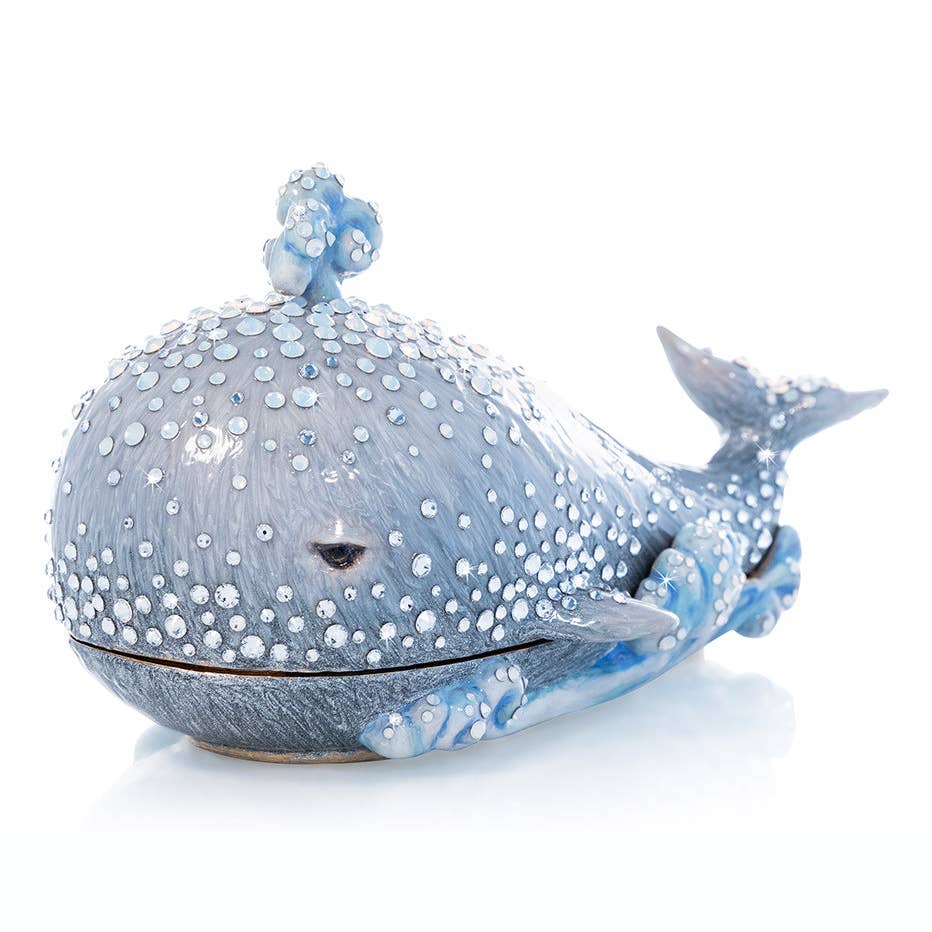 Jay Strongwater Abel Whale Decorative Box, Gold Swarovski Crystal Enamel Gold-Finished