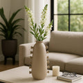 Decorative Vase - Tan Ceramic with Side Detailing, 15 in.