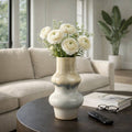 Decorative Vase - Beige Ceramic Sculptural Curved, 15 in.
