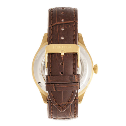 Heritor Gregory Men's Automatic Semi-Skeleton Leather Watch, Style HERHR8103