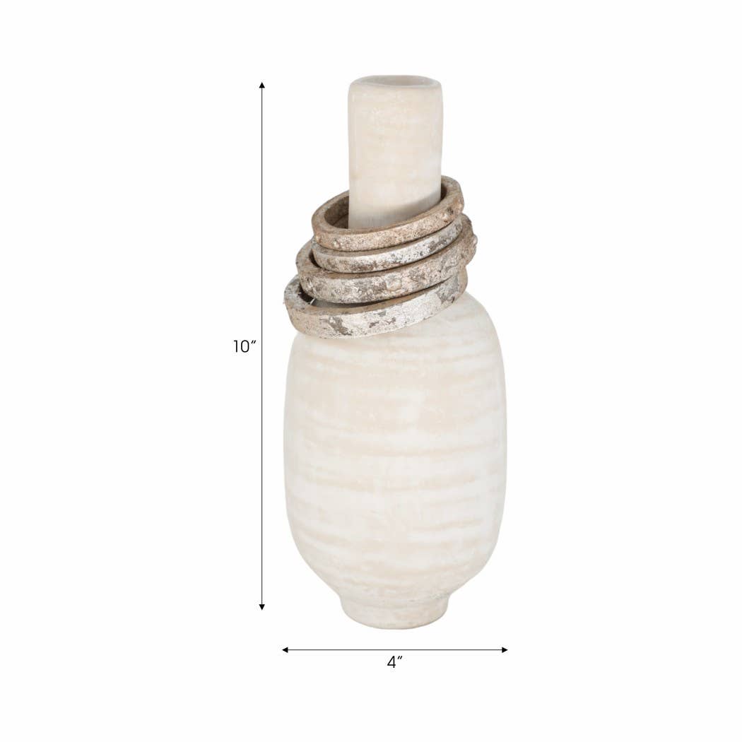 Decorative Vase - Ivory Ecomix Small with Rings, 10 in.