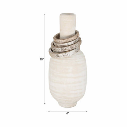 Decorative Vase - Ivory Ecomix Small with Rings, 10 in.