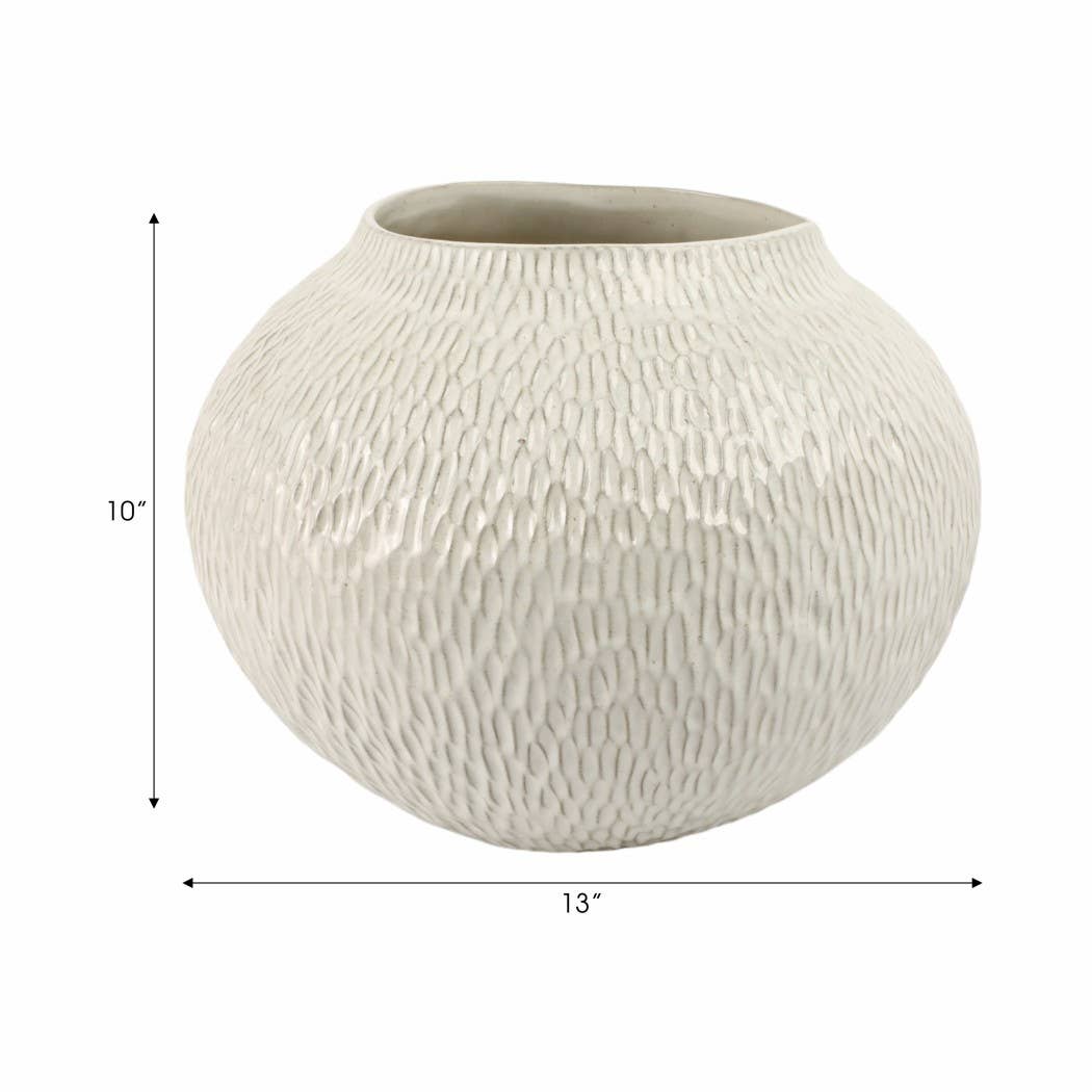 Decorative Bowl - White Earthenware Round Small, 13 in.