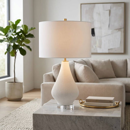 Table Lamp - White Porcelain Textured Linen Shade, 24 in.