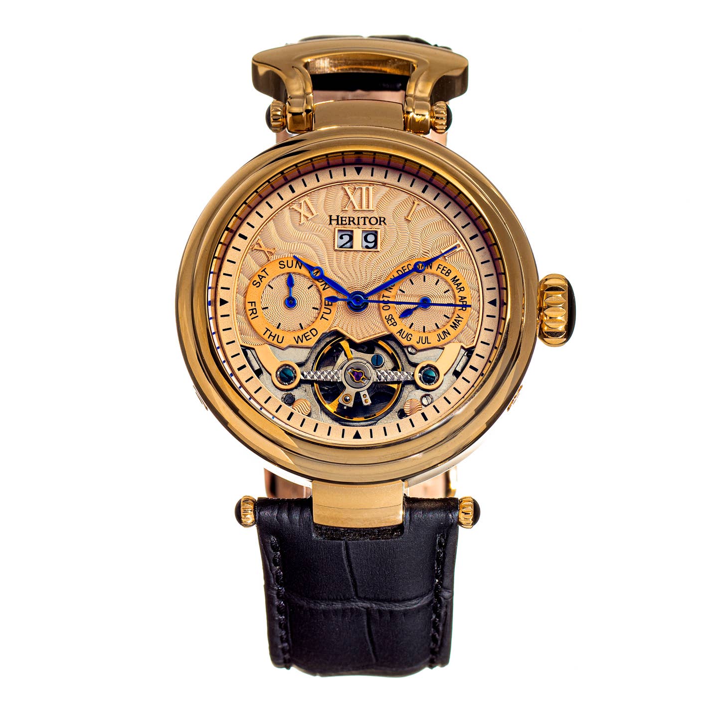 Heritor Ganzi Men's Automatic Semi-Skeleton Leather Watch, Style HERHR3303