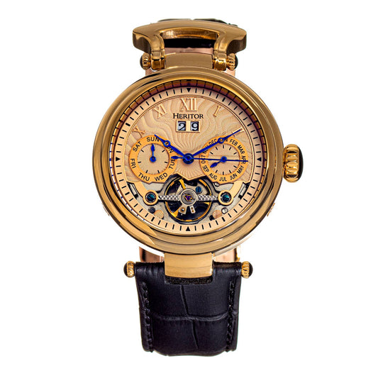 Heritor Ganzi Men's Automatic Semi-Skeleton Leather Watch, Style HERHR3303