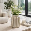 Decorative Vase - Beige Ceramic Modern Sculptural, 11 in.