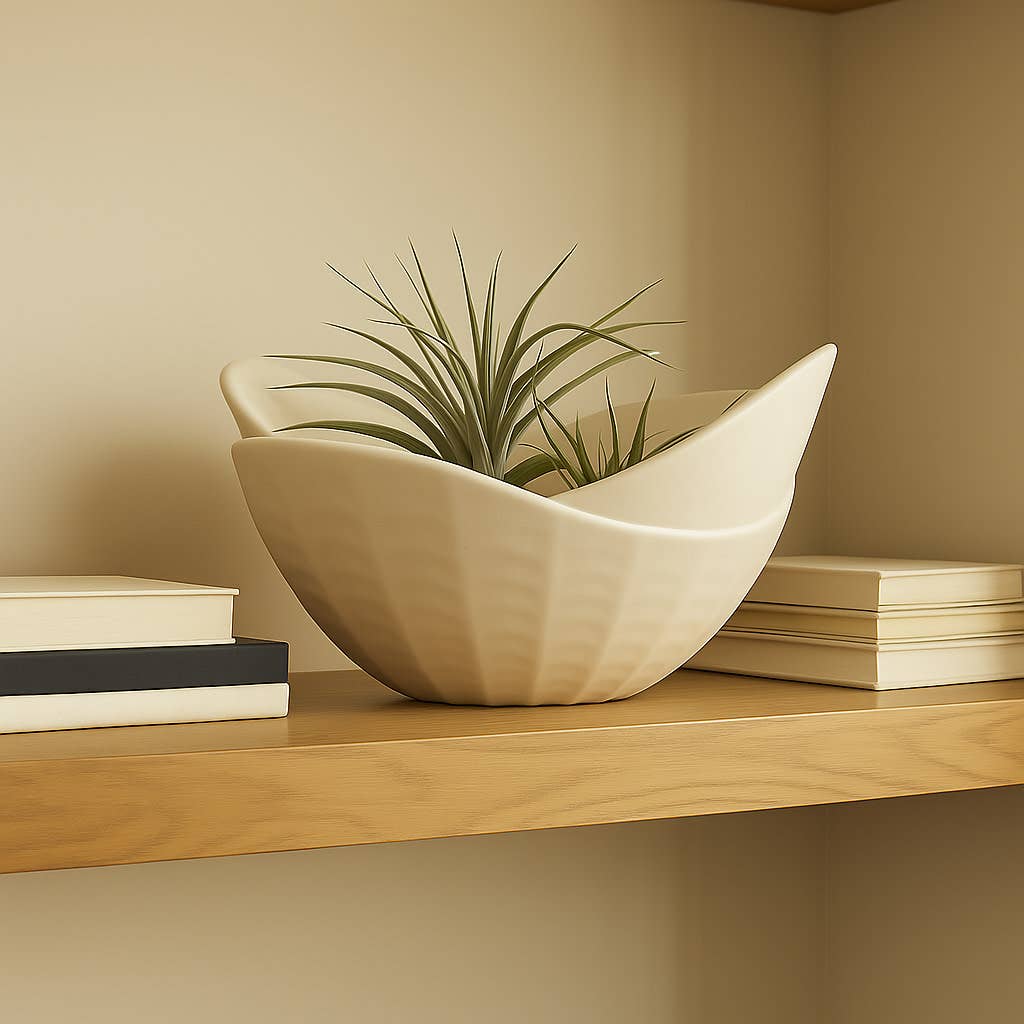 Bowl - White Resin Sculptural Soft Curved Edges, 17 in.
