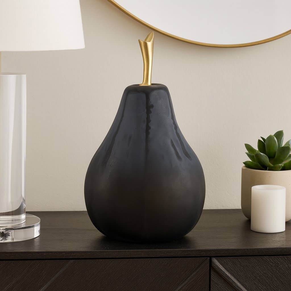 Decorative Object - Black Glass Unique Small Pear, 8 in.