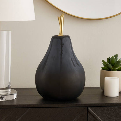 Decorative Object - Black Glass Unique Small Pear, 8 in.