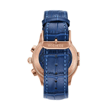 Heritor Apostle Leather Band Men's Automatic Day-Date Leather Watch, Blue/Rose Gold