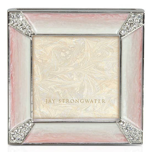 Jay Strongwater Leland Pavé Corner Heart 2" Swarovski Crystal Enamel Picture Frame, Pale Pink