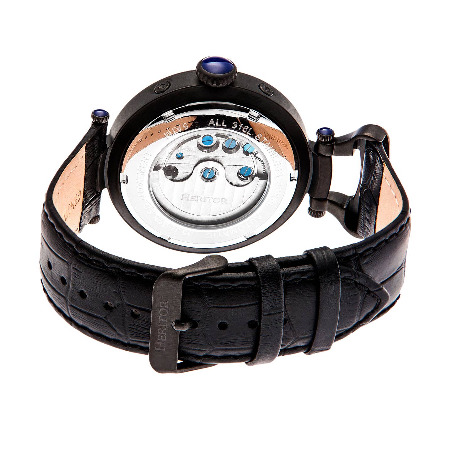 Heritor Ganzi Men's Automatic Semi-Skeleton Leather Watch, Style HERHR3307