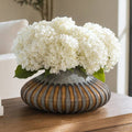 Decorative Vase - Gray Glass Small Ribbed Disc, 14 in.