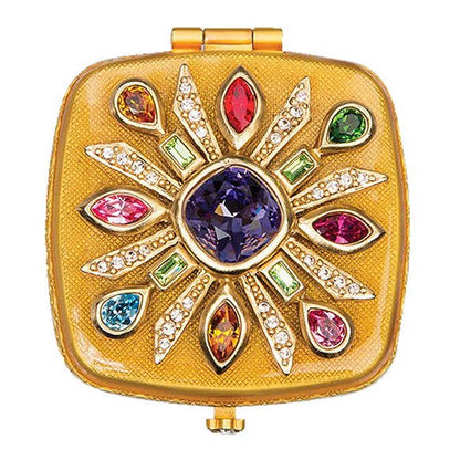 Jay Strongwater Schuyler Maltese Bejeweled Compact Mirror, Crystal Enamel Gold-Finished