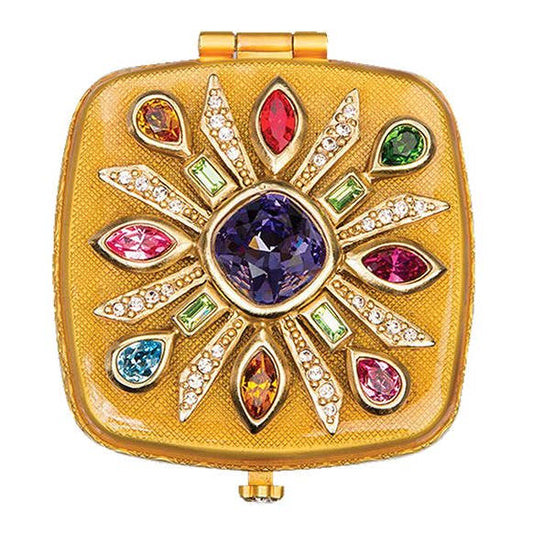 Jay Strongwater Schuyler Maltese Bejeweled Compact Mirror, Crystal Enamel Gold-Finished