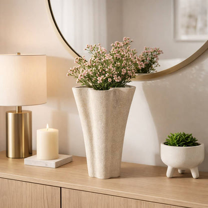 Decorative Vase - Gray Ceramic Refined Fluted, 14 in.