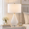 Table Lamp - White Porcelain Textured Linen Shade, 24 in.