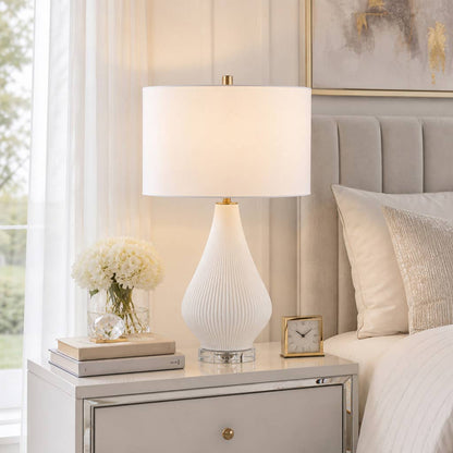 Table Lamp - White Porcelain Textured Linen Shade, 24 in.