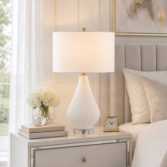 Table Lamp - White Porcelain Textured Linen Shade, 24 in.