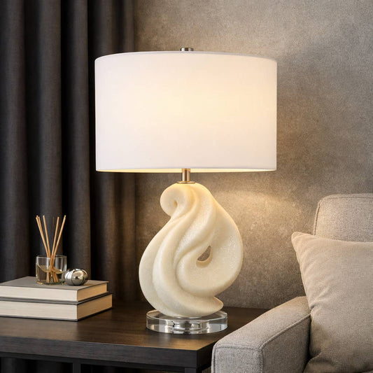Table Lamp - White Resin Glass Sculptural Base, 22 in.