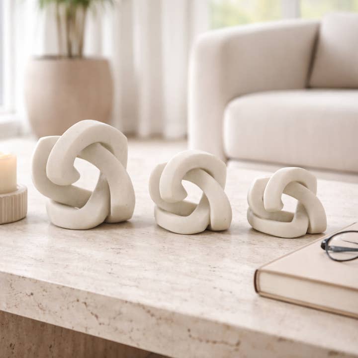Sculptures Set of 3 - White Resin Decorative Knot, 4/5/6 in.