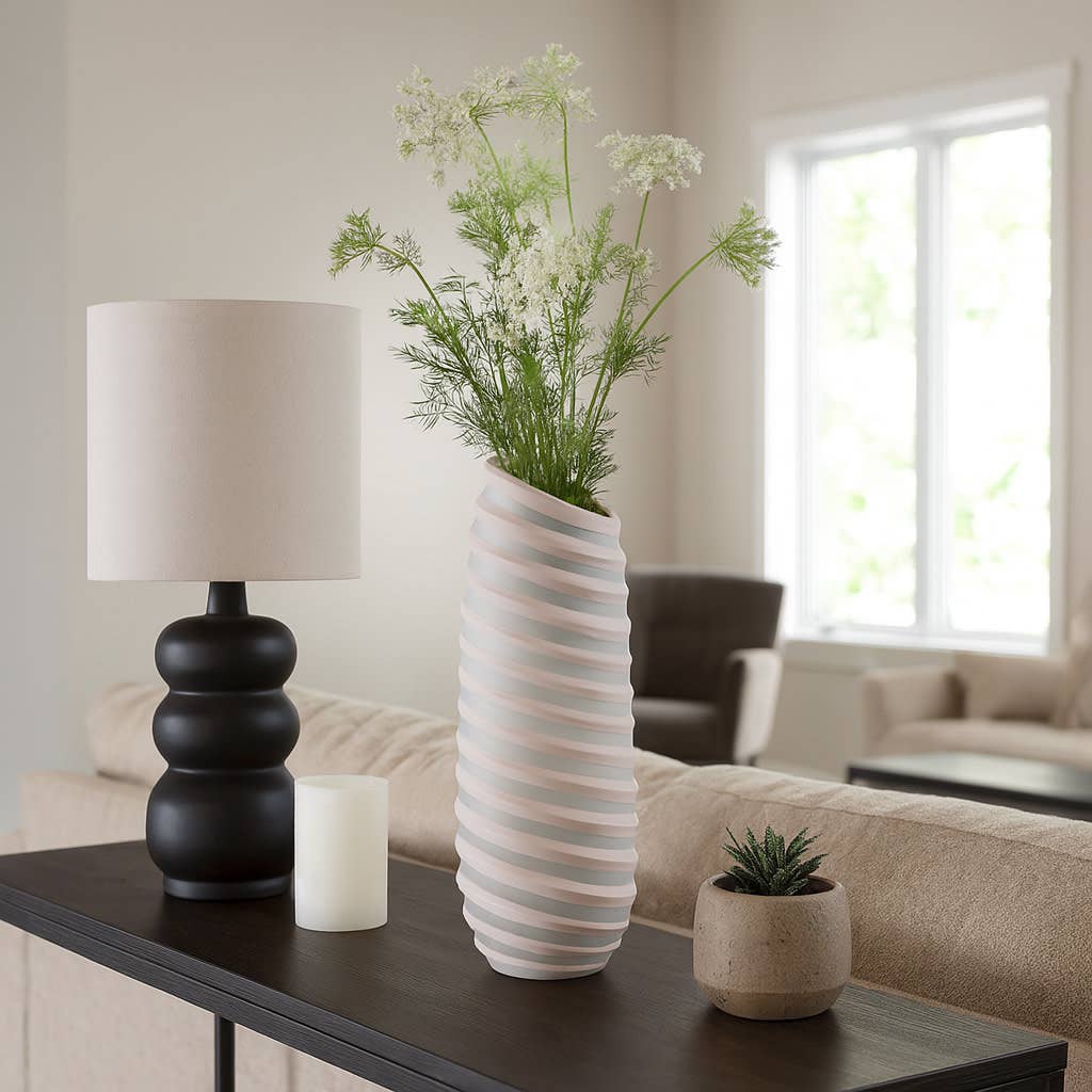 Decorative Vase - Ivory Glass Tall Ribbed Silhouette, 17 in.