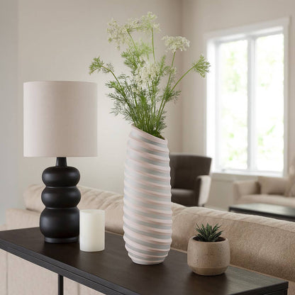 Decorative Vase - Ivory Glass Tall Ribbed Silhouette, 17 in.
