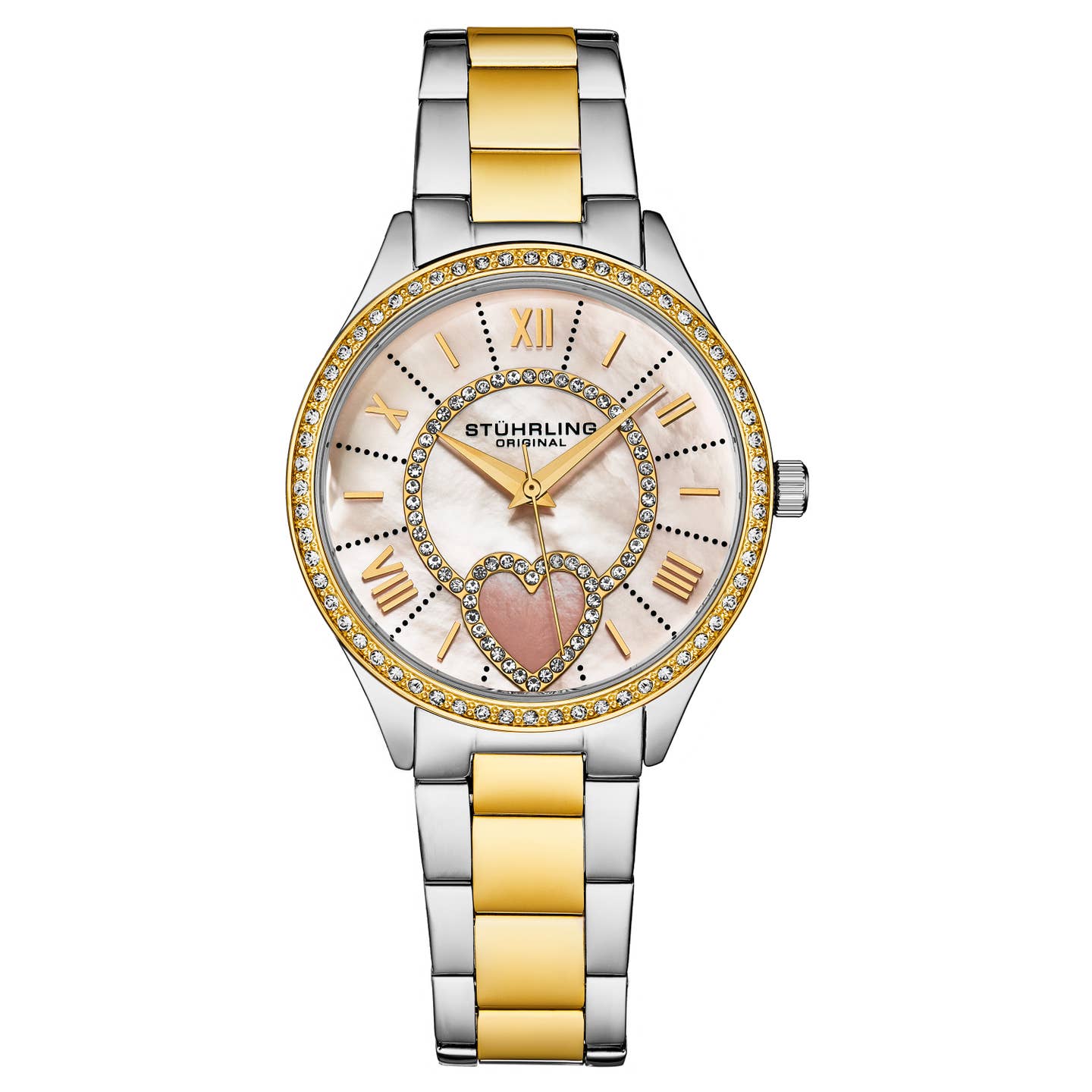 Stuhrling Original Saylor 4019 Women's Quartz Watch, 38mm, Two-Tone Gold & Silver Bracelet, Crystal-Accented Bezel