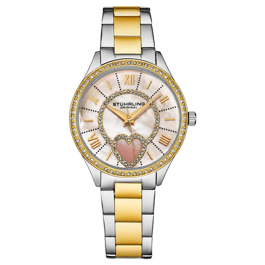 Stuhrling Original Saylor 4019 Women's Quartz Watch, 38mm, Two-Tone Gold & Silver Bracelet, Crystal-Accented Bezel