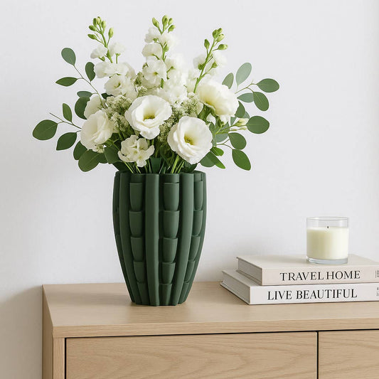 Decorative Vase - Green Porcelain 3D Printed Bold, 15 in.