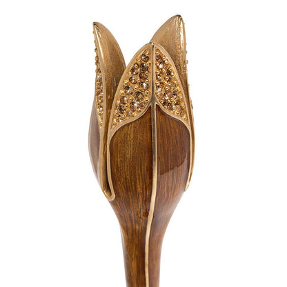 Jay Strongwater Ambrosius Tulip Brown Candlestick Holder, Leaf Swarovski Crystal Enamel Gold-Finished