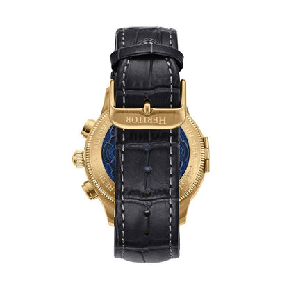 Heritor Apostle Leather Band Men's Automatic Day-Date Leather Watch, Black/Gold