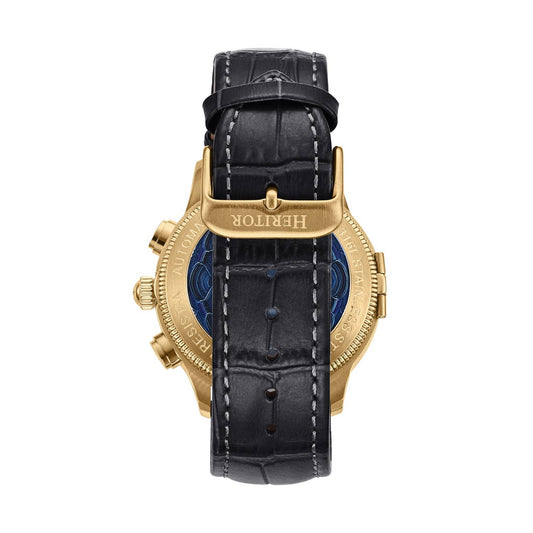 Heritor Apostle Leather Band Men's Automatic Day-Date Leather Watch, Black/Gold