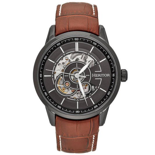 Heritor Davies Men's Automatic Semi-Skeleton Leather Watch, Style HERHS2506