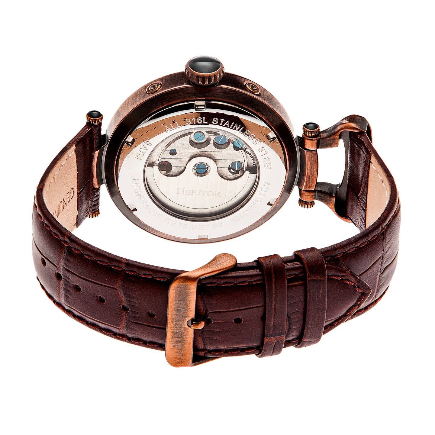 Heritor Ganzi Men's Automatic Semi-Skeleton Leather Watch, Style HERHR3308