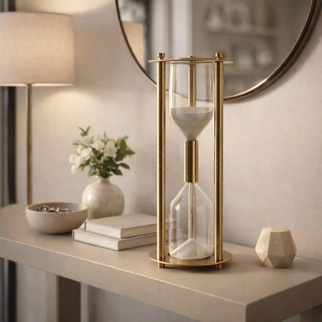Hourglass Sandtimer - Gold Glass Metal Support Rods, 18 in.