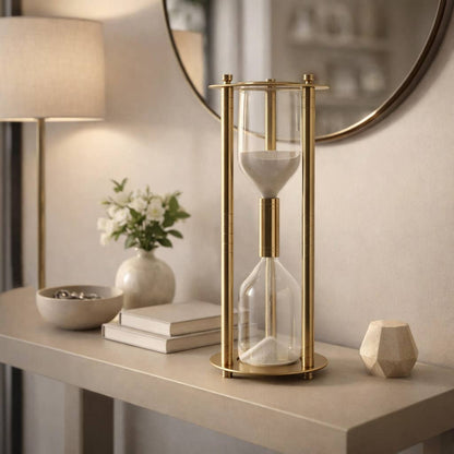 Hourglass Sandtimer - Gold Glass Metal Support Rods, 18 in.