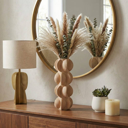 Decorative Vase - Tan Ceramic 3D Printed Textured, 14 in.