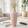 Decorative Vase - Pink Ceramic Sculpted Ridged, 16 in.