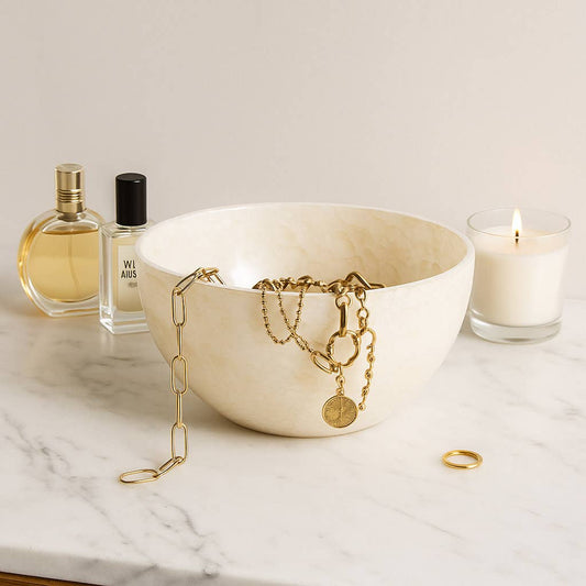 Decorative Bowl - Cream Glass Minimalist Textured, 9 in.