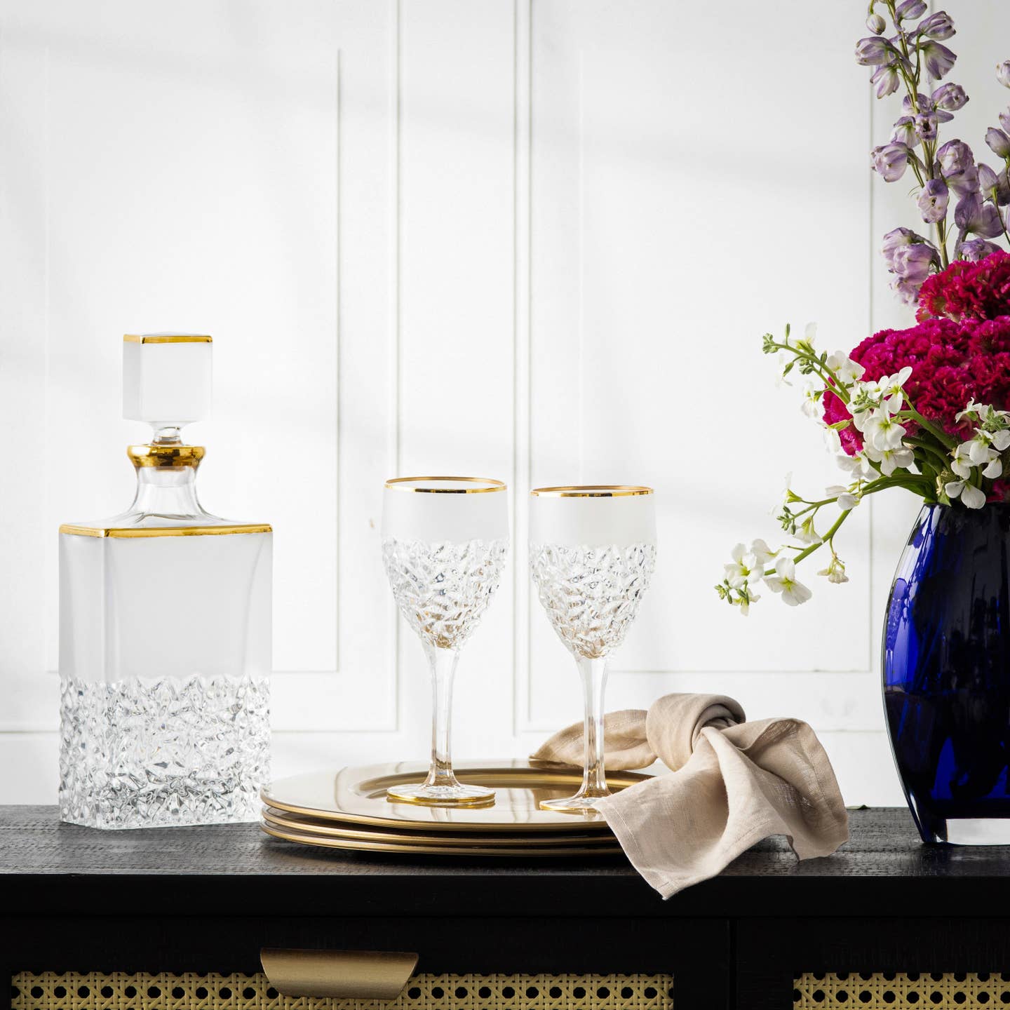 Nicolette Crystal Decanter with Gold Detail and Matte Finish, 25 oz.