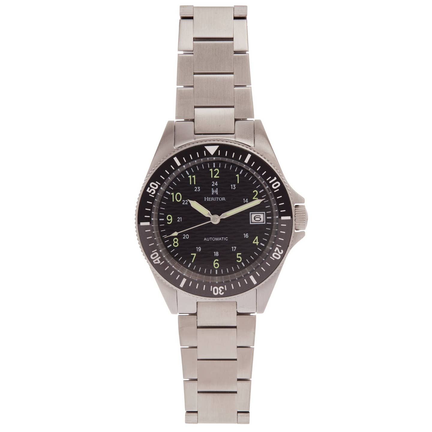 Heritor Calder Men's Automatic Date Bracelet Watch, Silver/Black